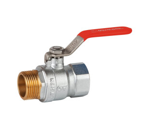 Ball valve M-F. Stainless steel handle manual control (red handle)