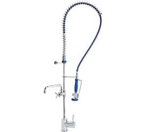 High pre-rinse column with single lever sink mixer and spout