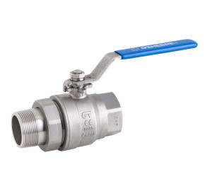 Full bore ball valve with 2 pieces connector