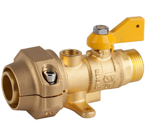 Ball straight valve for gas with feet, M-PE pipe connection
