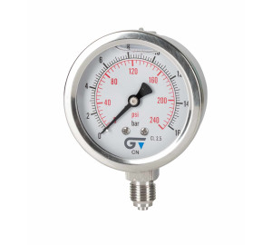 Pressure gauge Ø 63 with glycerine, bottom connection, BSP thread 1/4