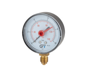 Pressure gauge Ø 63, red index, bottom connection