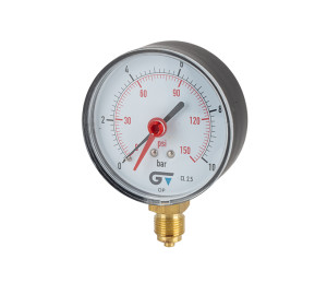 Pressure gauge Ø 80 mm, red index, bottom connection, BSP thread 3/8
