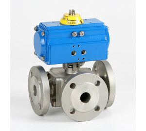 “T” 3 ways ball valve with flanges