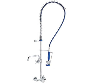 High pre-rinse column with single lever wall sink mixer and spout 1/2"