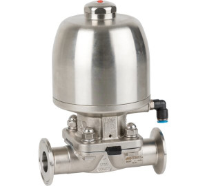 Diaphragm valve clamp ends pneumatically operated. Spring return actuator N.C.