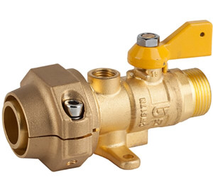 Ball straight valve for gas with feet, M-PE pipe connection