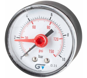 Pressure gauge Ø 53 red indicator, rear outlet