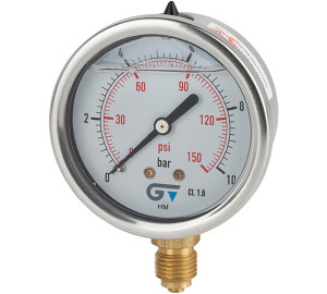 Pressure gauge Ø 63 with glycerine, bottom outlet, BSP thread 1/4".