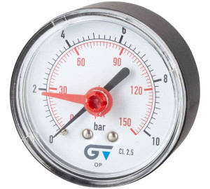 Pressure gauge Ø 63, red indicator, rear outlet 1/4".