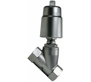 Slanted seat valve with spring return actuator