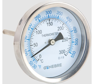 Stainless steel bimetallic thermometer. Back connection
