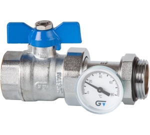 Kit ball valve, blue handle + connector with thermometer 1"