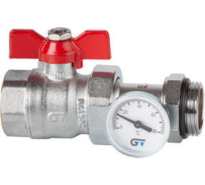 Kit ball valve, red handle + connector with thermometer 1"