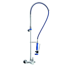 High pre-rinse column with single lever wall sink mixer