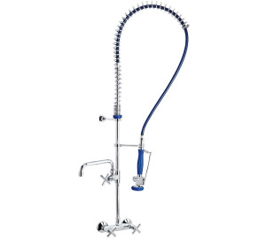 High pre-rinse column with wall sink mixer and spout