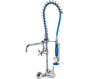 Pre-rinse column with single lever wall sink mixer and spout