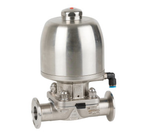 Diaphragm valve clamp ends pneumatically operated. Spring return actuator N.C.