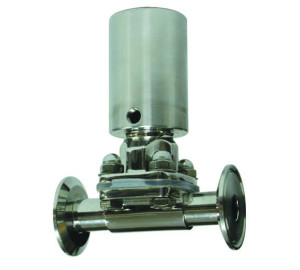 Diaphragm valve clamp ends pneumatically operated. Spring return actuator N.C.