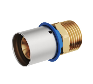 Press fitting for pex and multilayer pipe with sockets, male connection