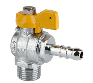 Angle ball valve for gas, M-hose connection