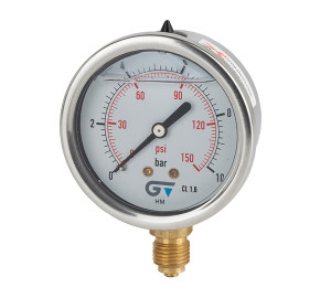 Pressure gauge Ø 63 with glycerine, bottom connection, BSP thread 1/4"