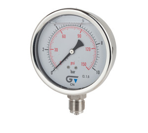 Pressure gauge Ø 100 with glycerine, bottom outlet, BSP thread 1/2".