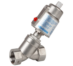 Slanted seat valve with spring return actuator