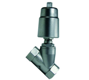 Slanted seat valve with spring return actuator