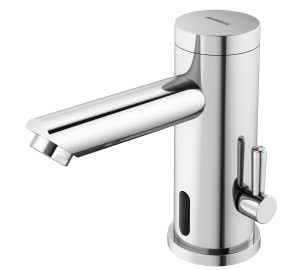 Electronic basin mixer tap with battery
