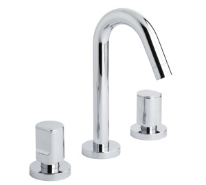 Widespread wash-basin mixer with sloping pipe spout