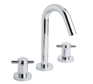 Widespread wash-basin mixer with sloping pipe spout