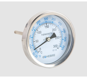 Stainless steel bimetallic thermometer. Back connection