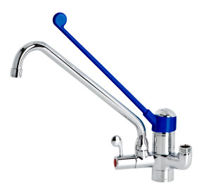 Single lever mixer body with spout and medical lever