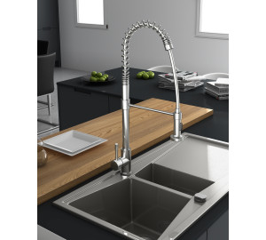 TAU Stainless steel single lever sink mixer with spring