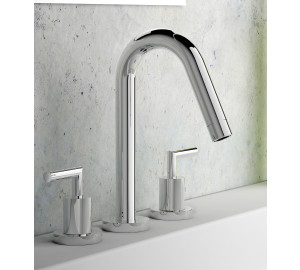 Widespread wash-basin mixer with sloping pipe spout
