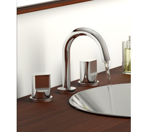 Widespread wash-basin mixer with straight pipe spout