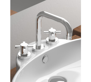 Widespread wash-basin mixer with straight pipe spout